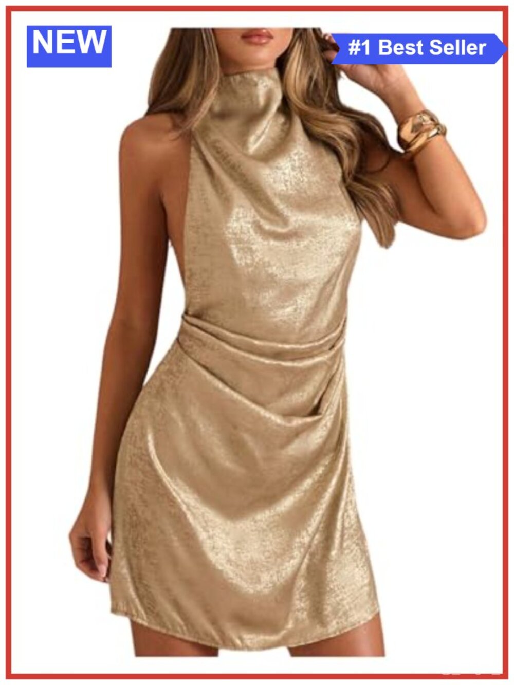 Metallic Halter Mini Dress Ruched Front Bodycon Cocktail Party